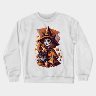 Halloween Witch with Cat in Geometric style Crewneck Sweatshirt